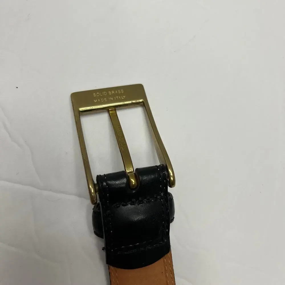 Men's Black Leather Dress Belt‎ Brass Buckle Italy 43.75